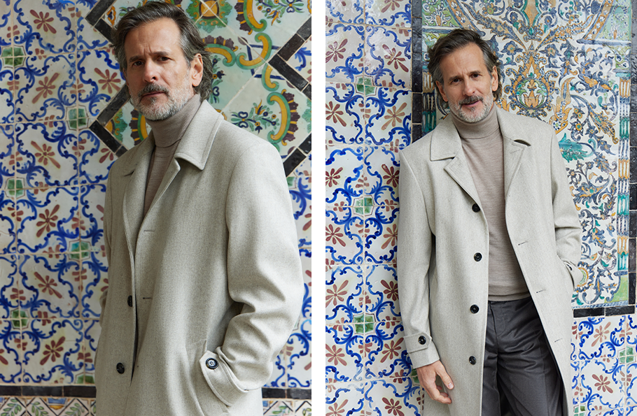 Kolaż zdjęć: mężczyzna w beżowym płaszczu Bytom.