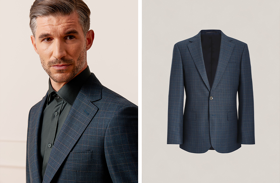 Kolaż zdjęć: mężczyzna w zielonej marynarce Bytom i zdjęcie produktowe.