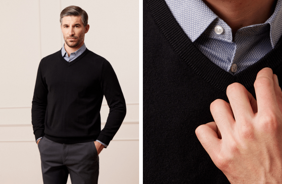 Mężczyzna w czarnym swetrze Bytom w serek.