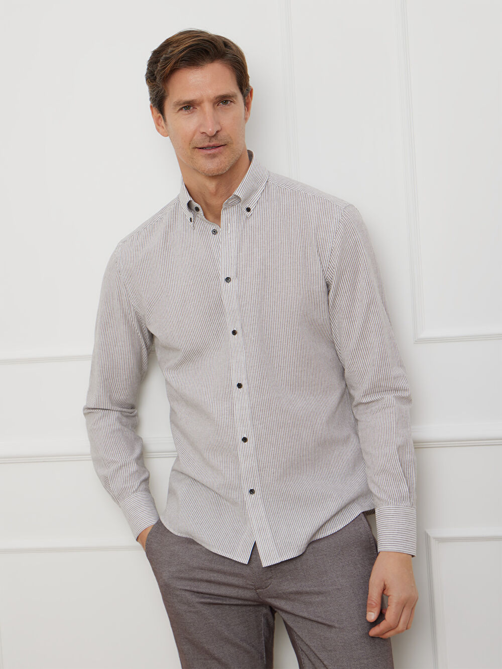 BEŻOWA KOSZULA MALMO DŁUGI RĘKAW