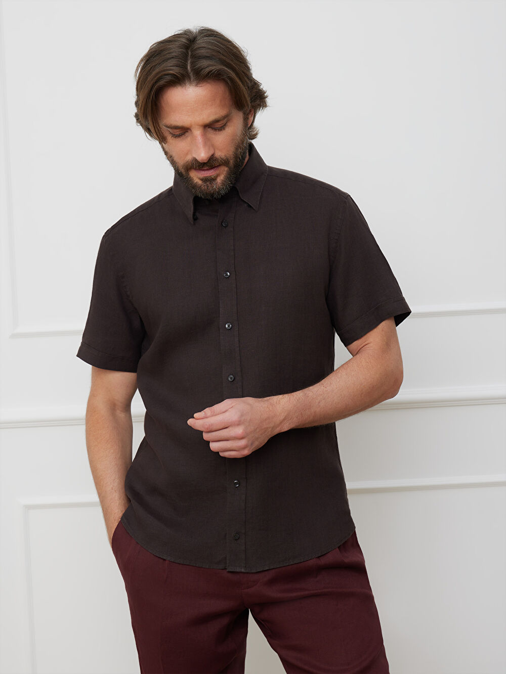 BRĄZOWA KOSZULA CAPRI KRÓTKI RĘKAW - 7