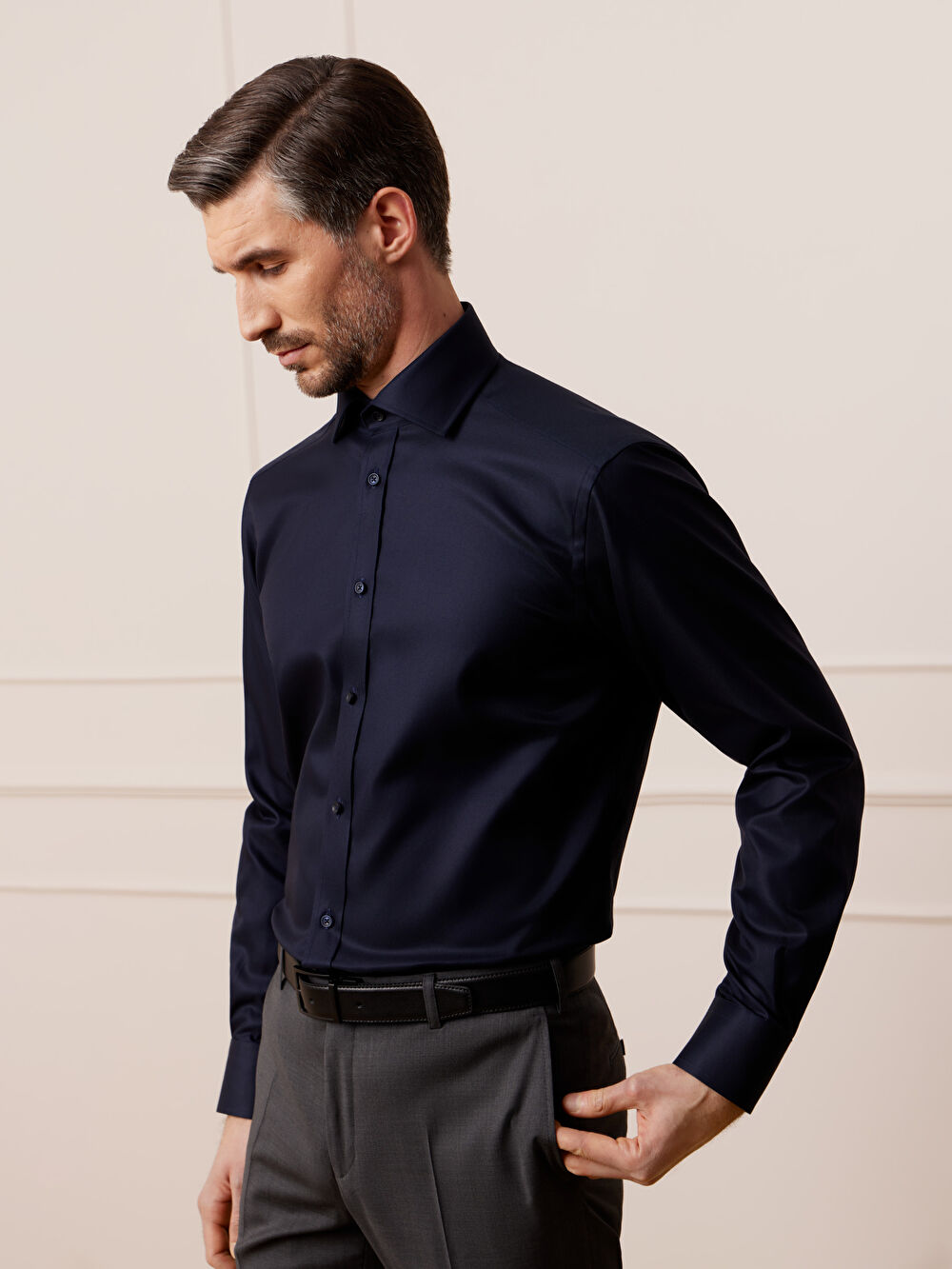 GRANATOWA KOSZULA MONACO DŁUGI RĘKAW