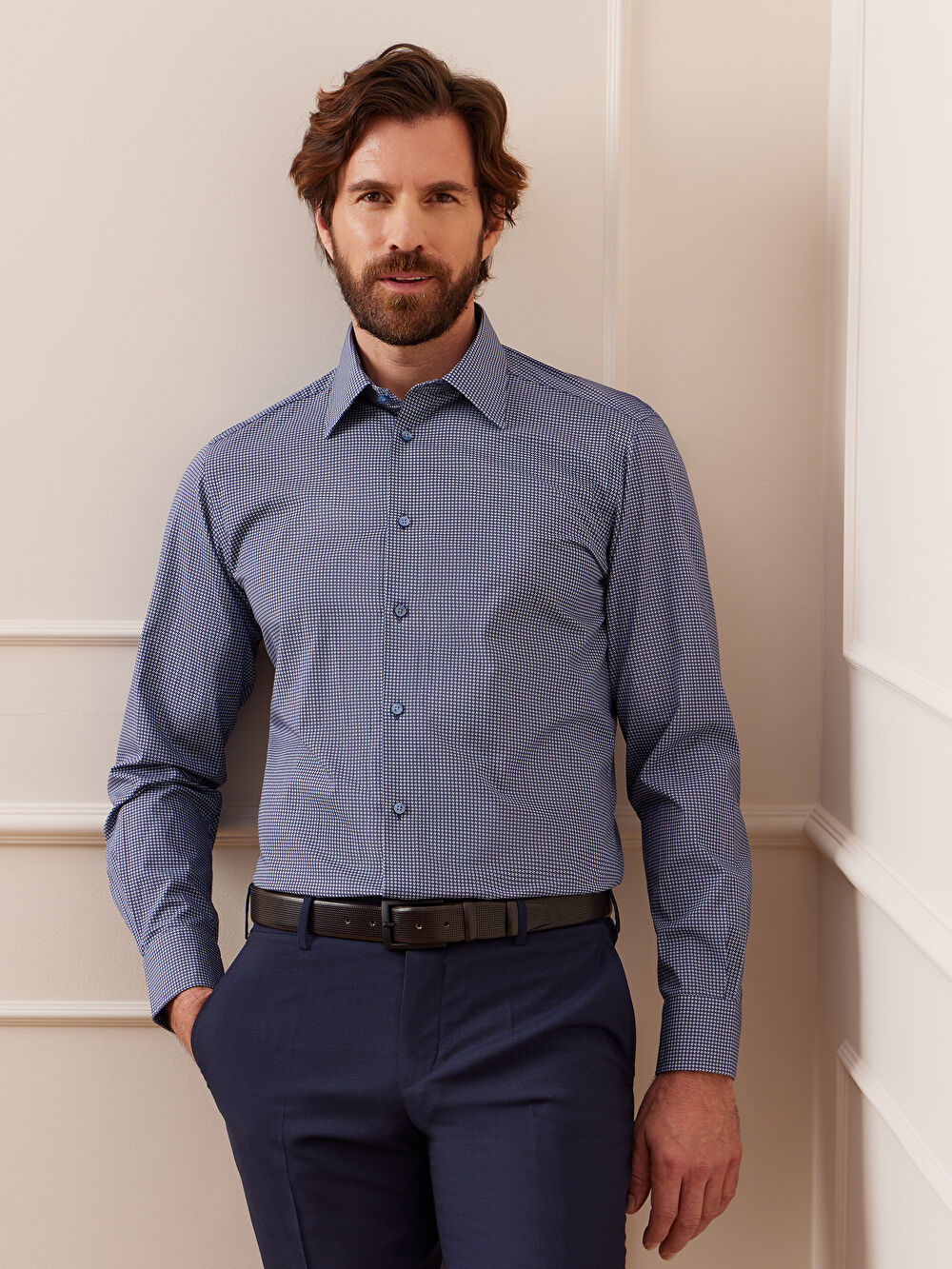 NIEBIESKA KOSZULA HAGA DŁUGI RĘKAW