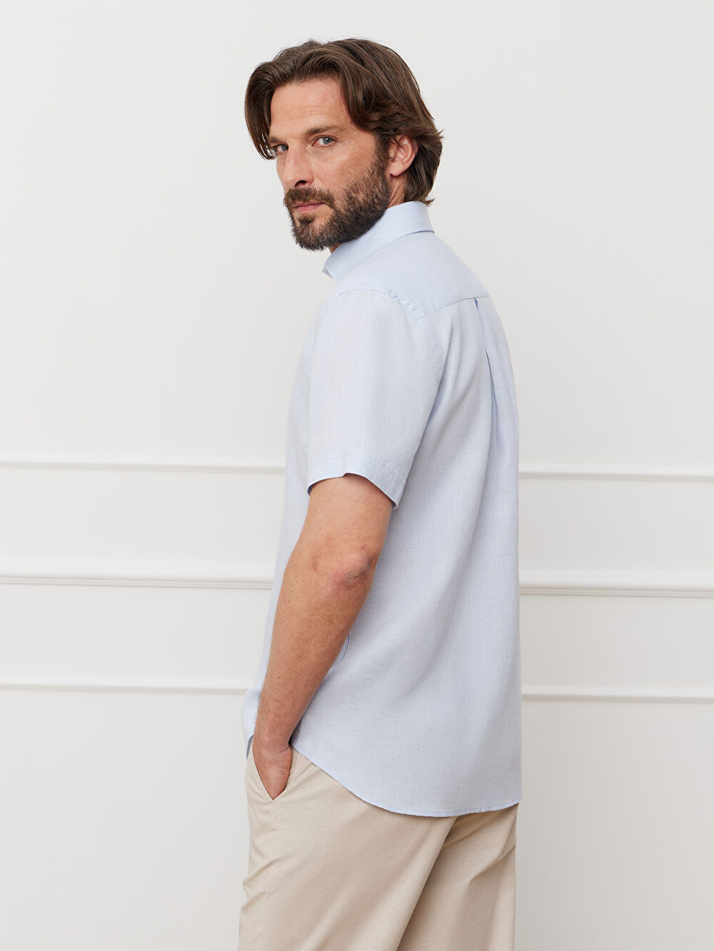 NIEBIESKA KOSZULA CAPRI KRÓTKI RĘKAW - 2