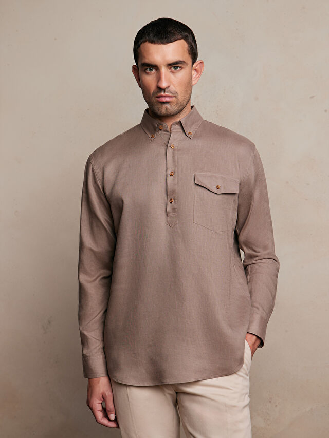 BEŻOWA KOSZULA DŁUGI RĘKAW