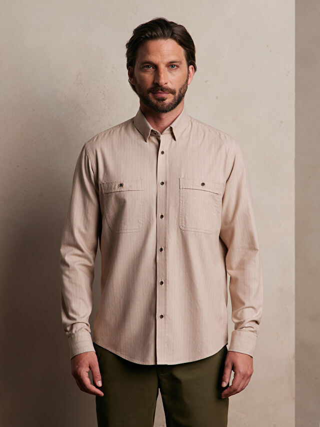 BEŻOWA KOSZULA DŁUGI RĘKAW