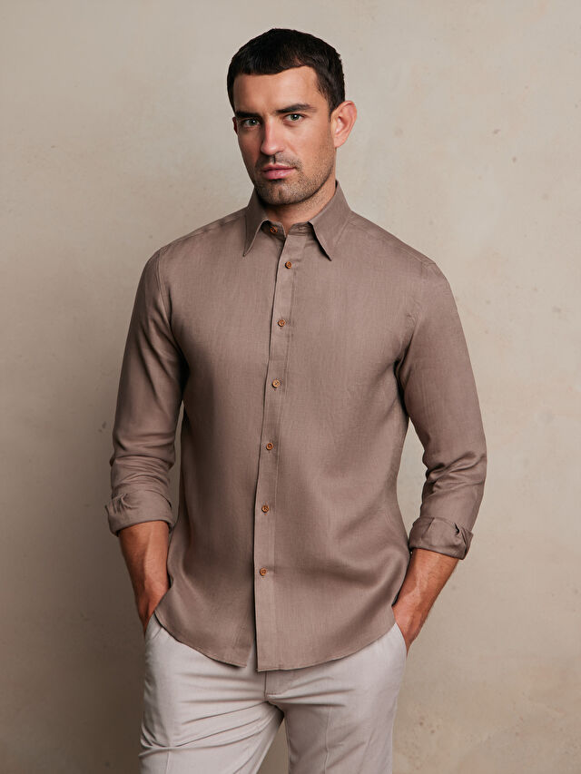 BEŻOWA KOSZULA DŁUGI RĘKAW