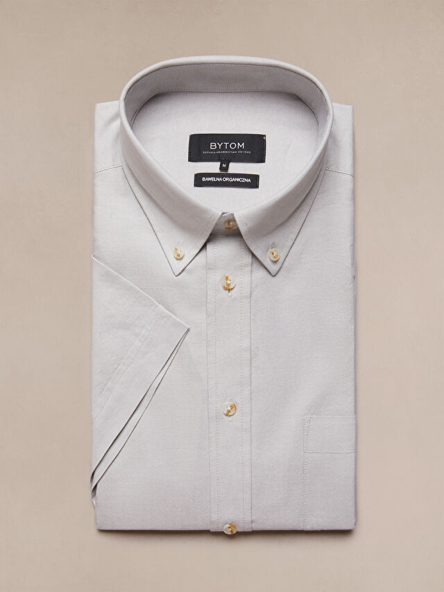 BEŻOWA KOSZULA OXFORD KRÓTKI RĘKAW