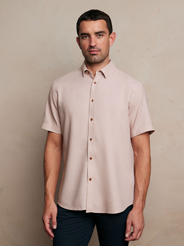 BEŻOWA KOSZULA KR. RĘKAW