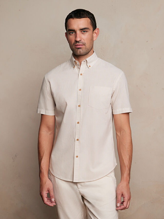 BEŻOWA KOSZULA KRÓTKI RĘKAW