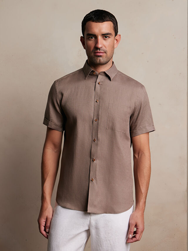 BEŻOWA KOSZULA KR. RĘKAW