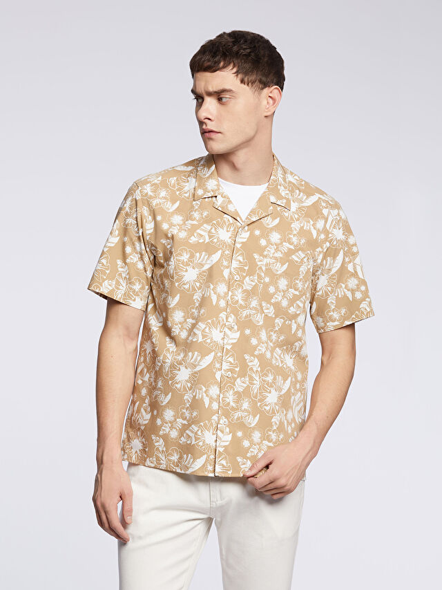 BEŻOWA KOSZULA KRÓTKI RĘKAW