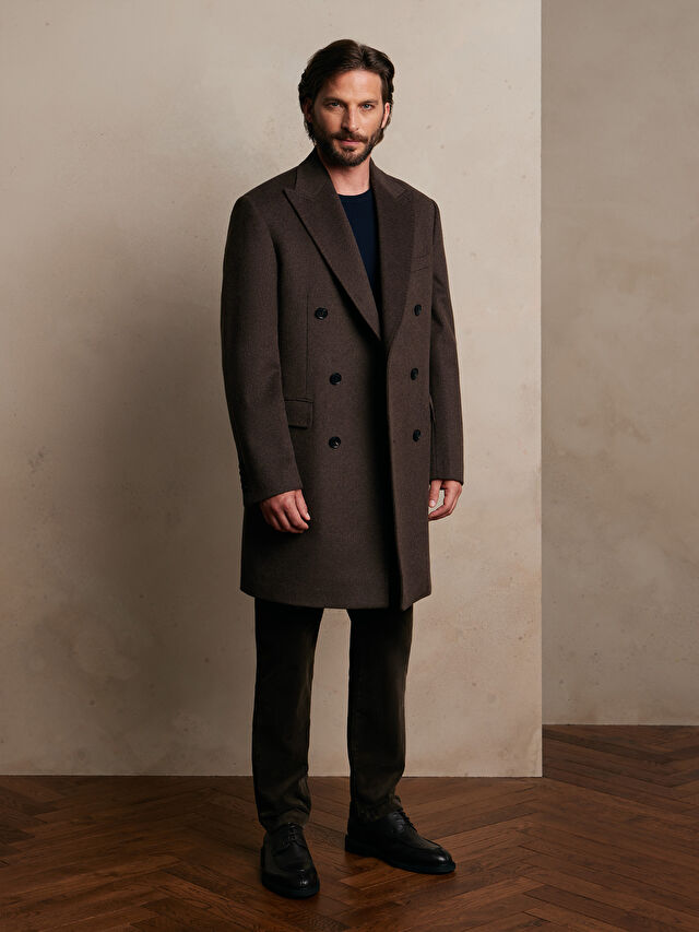 DWURZĘDOWY WEŁNIANY PŁASZCZ  Z DODATKIEM KASZMIRU