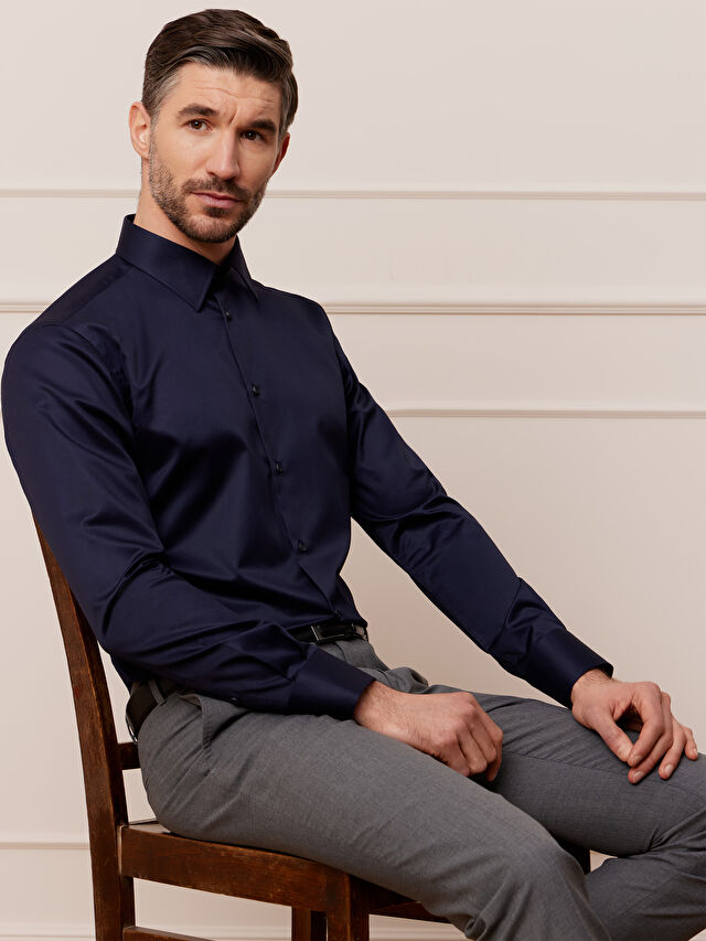 GRANATOWA KOSZULA MONACO DŁUGI RĘKAW