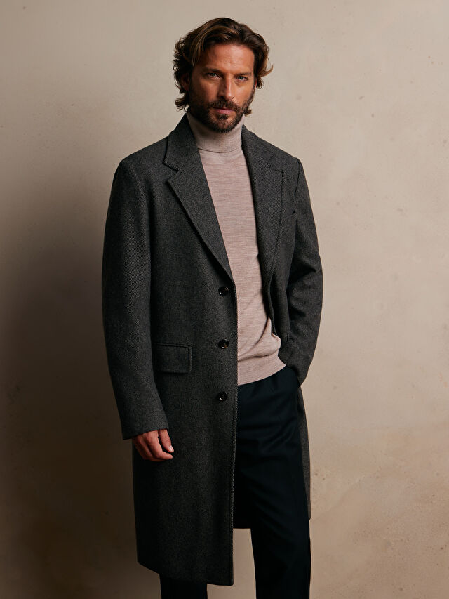 SZARY WEŁNIANY PŁASZCZ