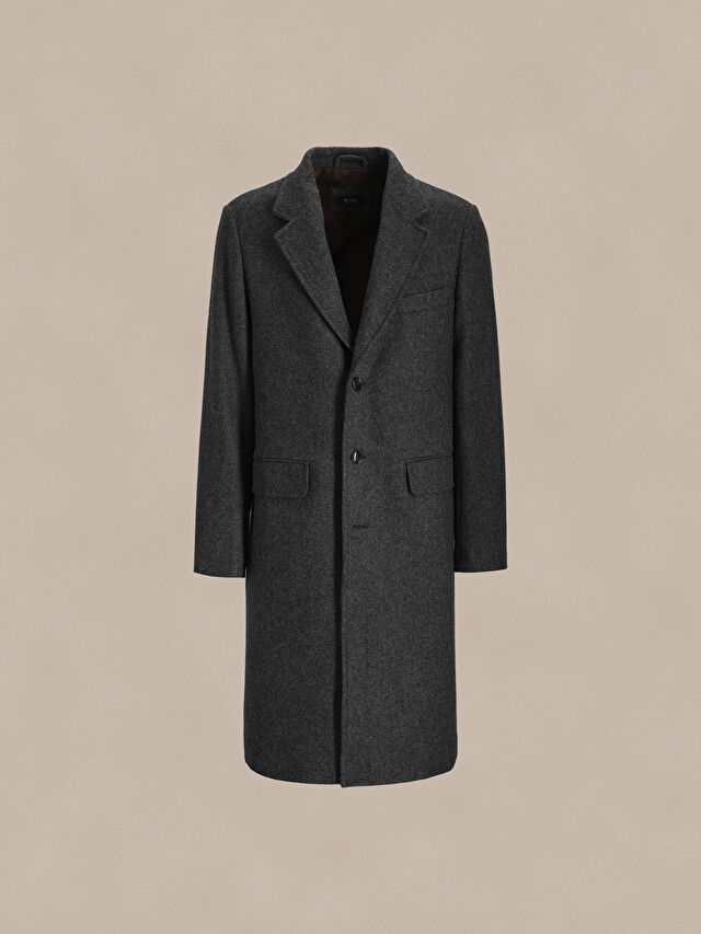 SZARY WEŁNIANY PŁASZCZ